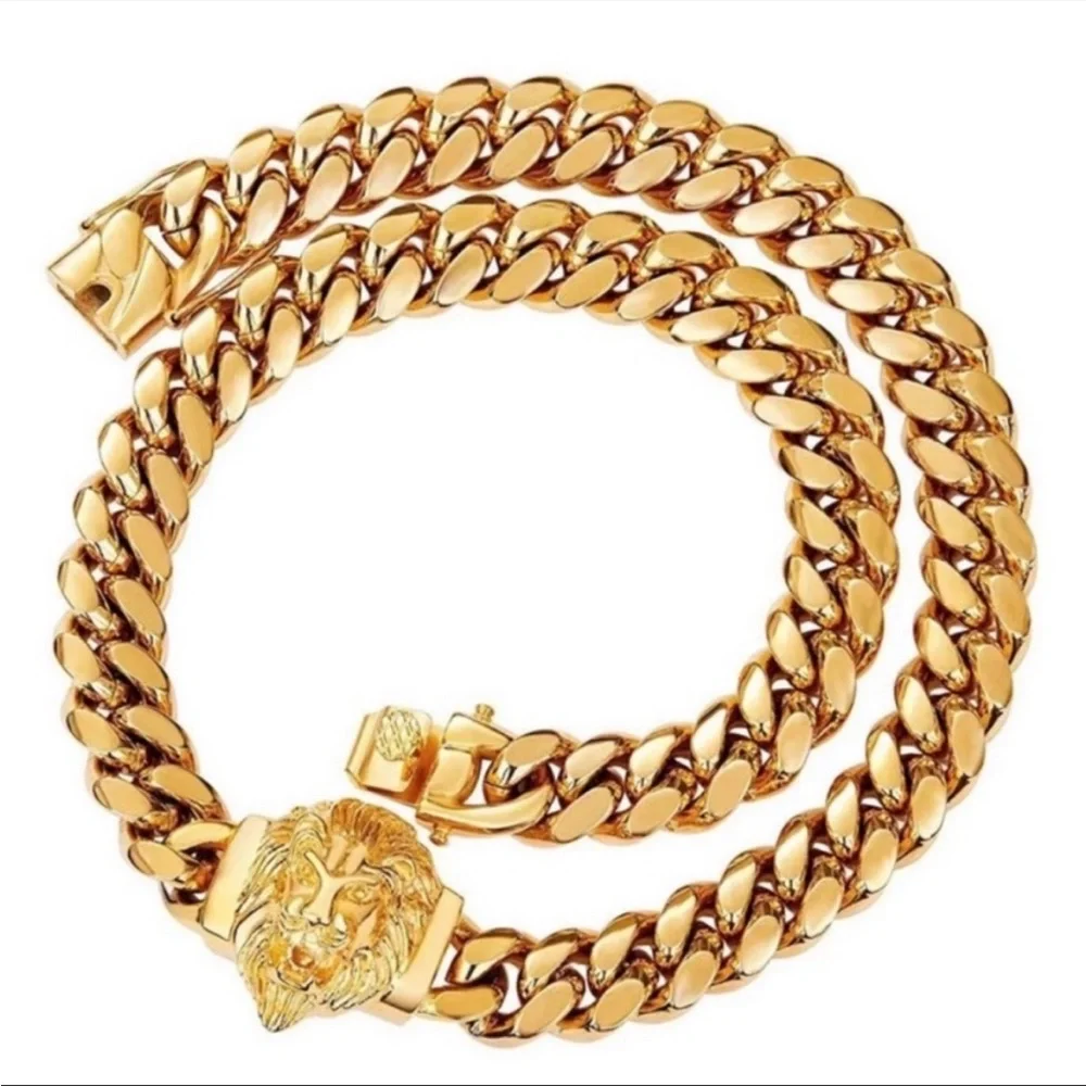 18k Gold Plated Lion Cuban Link Chain Necklace * NEW*
